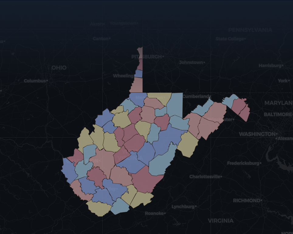 Risk Maps preview showing West Virginia geographic areas in several colors